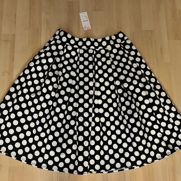 New Pleated Vintage Skirt Polka dot A-line Midi Elastic Zipper M - Picture 1 of 2